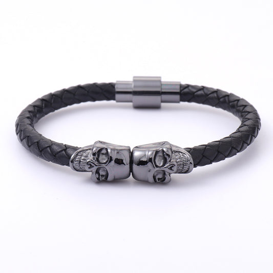 Sisslia 2024 Latest Trend Punk High Quality Stainless Steel Leather Skull Braided Bracelet for Men