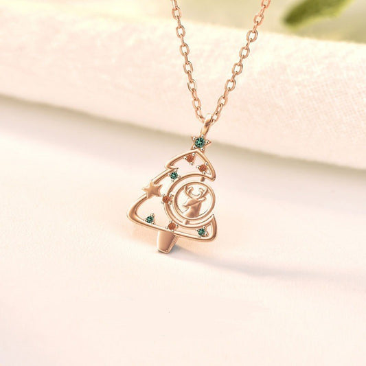 SISSLIA 2024 New Year Jewelry S925 Sterling Silver Necklace Female Wind Sen series Zircon Elk Christmas Tree Necklace