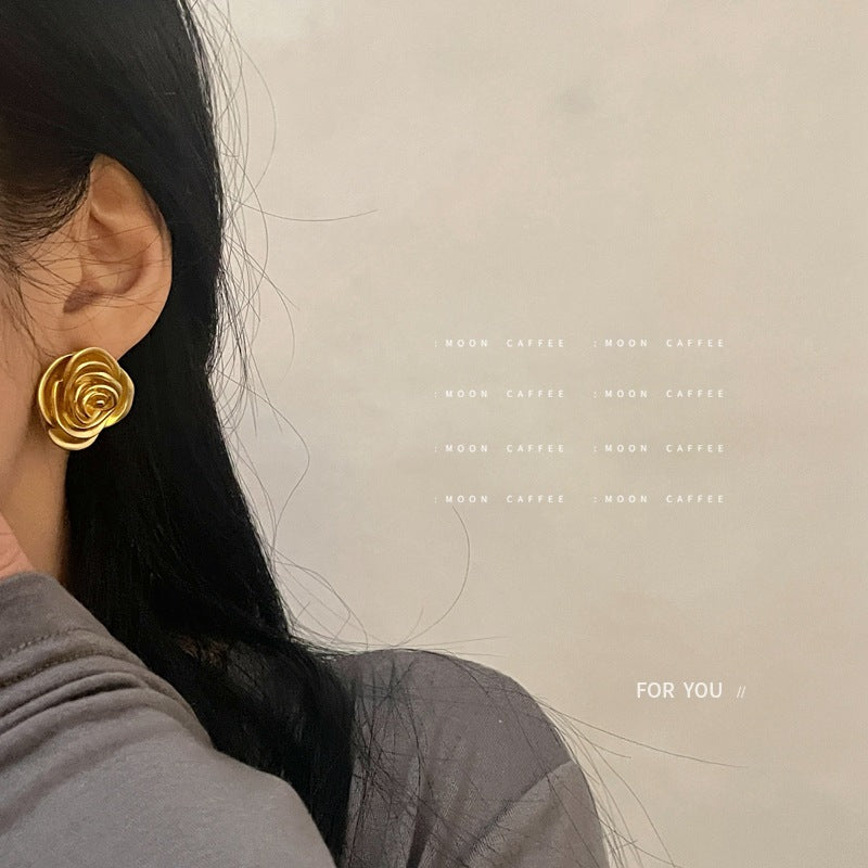 SIsslia Vintage Gold Rose Premium Light Luxury Needle Plated Temperament Exquisite Earrings for Women