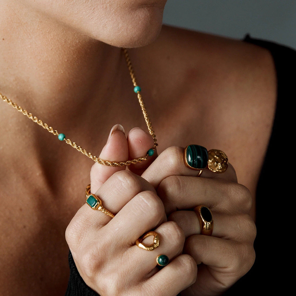 SISSLIA 2024 Trend Natural Malachite High Sense Niche Design Collarbone Twist Non-Fading Necklace for Women