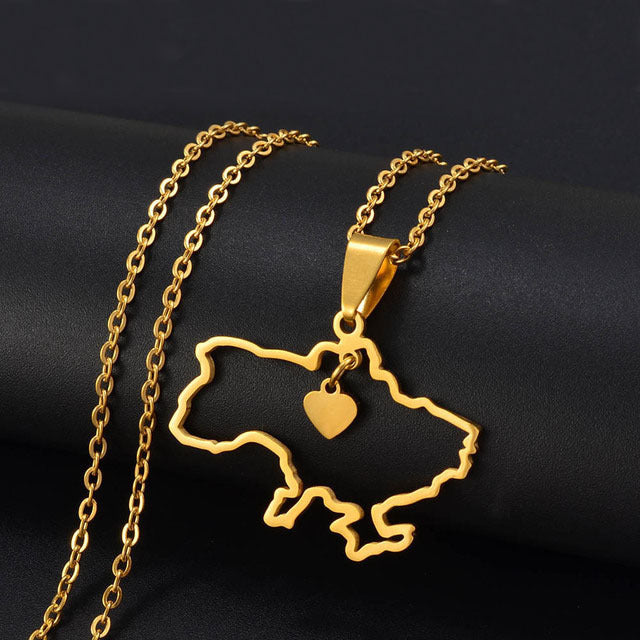 SISSLIA Fashion Ukraine Map Pendant Necklace Stainless Steel Gold Silver Color Ethnic Style Necklace Jewelry