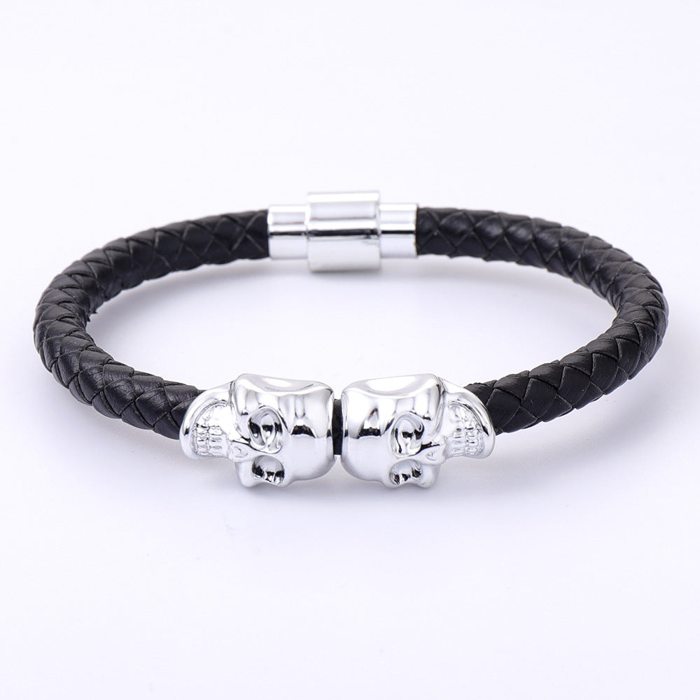 Sisslia 2024 Latest Trend Punk High Quality Stainless Steel Leather Skull Braided Bracelet for Men