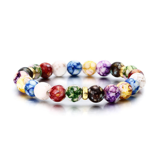 Sisslia New Seven-Color Bead Bracelet Metal Partition Natural Agate Stone Beaded Colored Acrylic Bracelet for Women