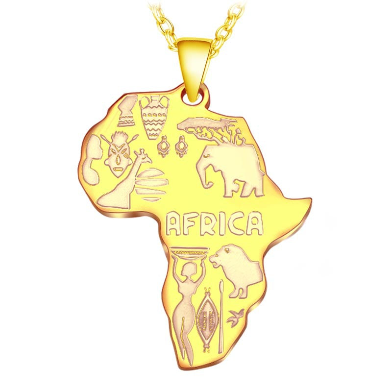 Sisslia Necklace For Women Men Africa Map Pendant Gold Silver Color Stainless Steel Necklace Jewelry Hip Hop Necklaces