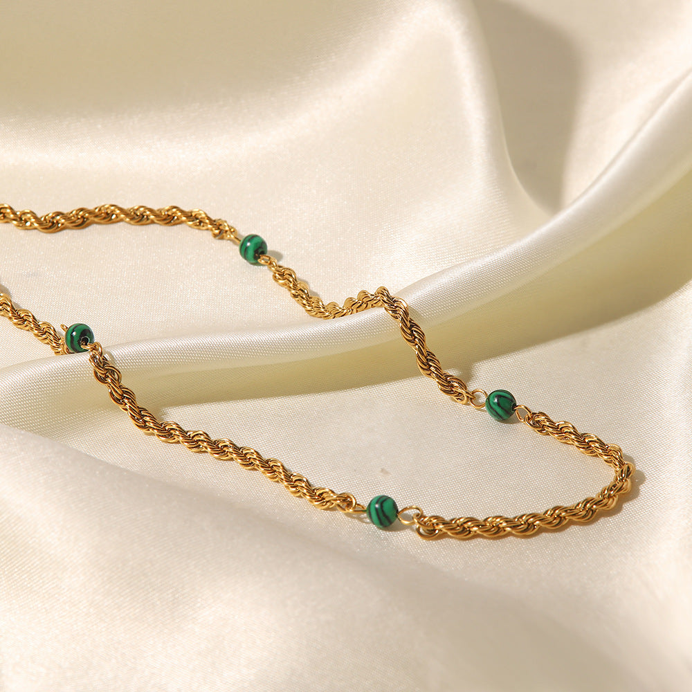 SISSLIA 2024 Trend Natural Malachite High Sense Niche Design Collarbone Twist Non-Fading Necklace for Women