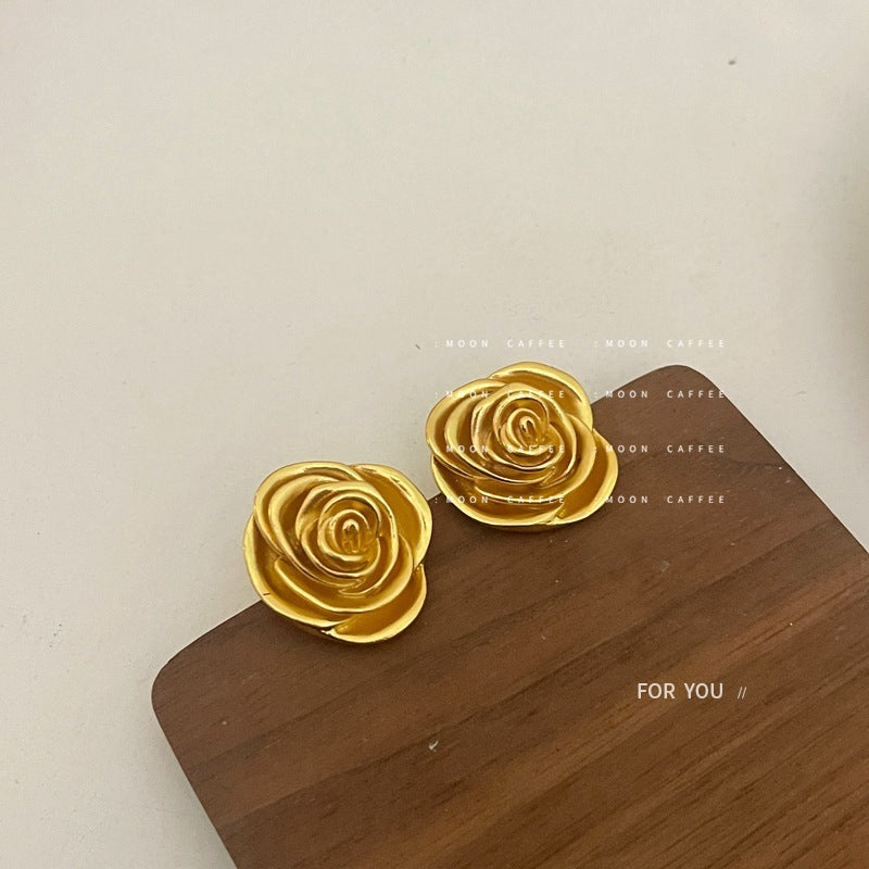 SIsslia Vintage Gold Rose Premium Light Luxury Needle Plated Temperament Exquisite Earrings for Women