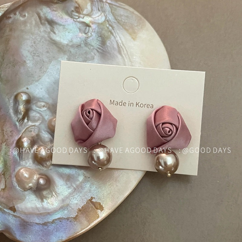 SIsslia Rose Pearl Temperament Design Earrings 925 Silver Needle Sweet Fashion Earring for Women