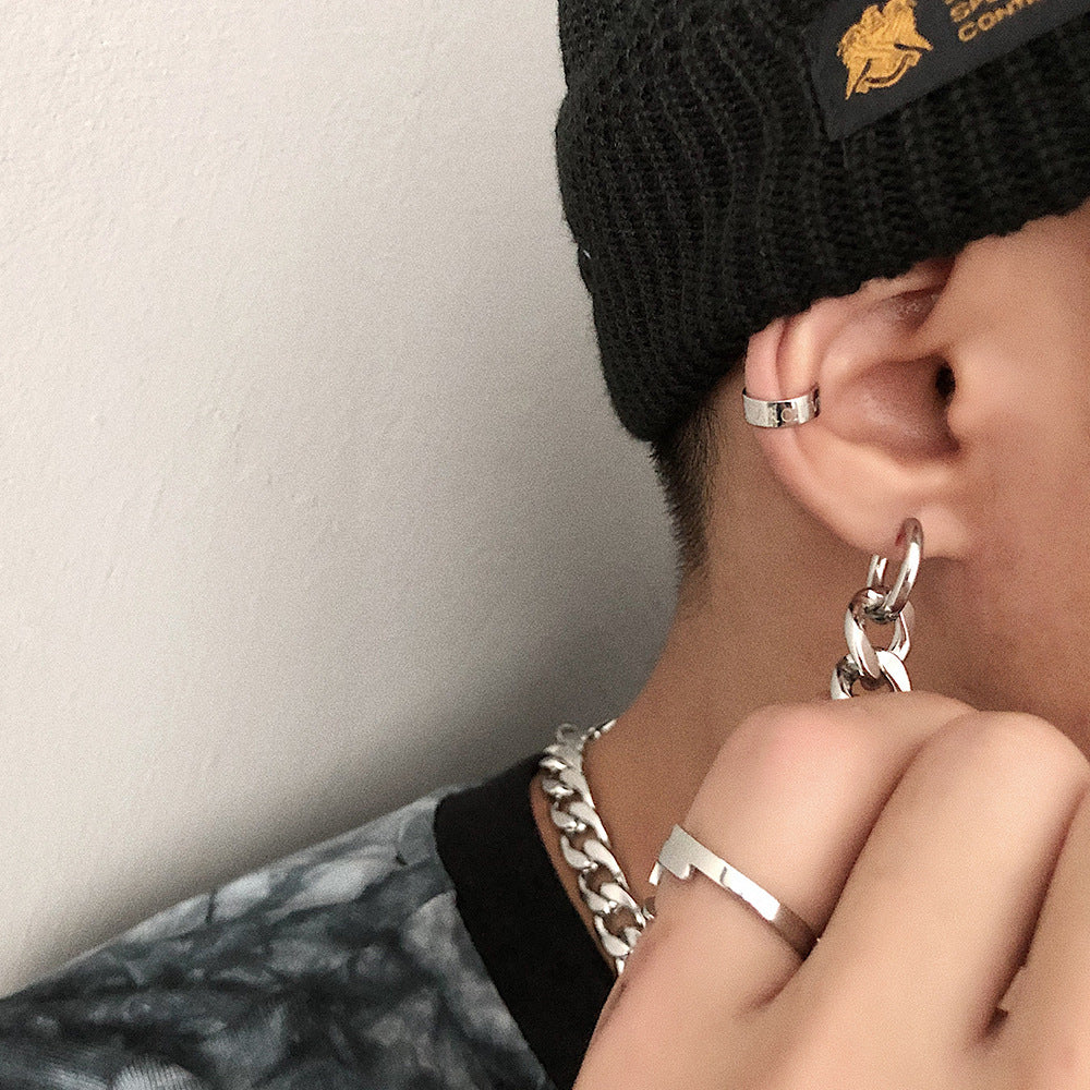 Sisslia 2024 High Fashion Simple Hip Hop Metal Stainless Steel Thick Chain Ear Clips