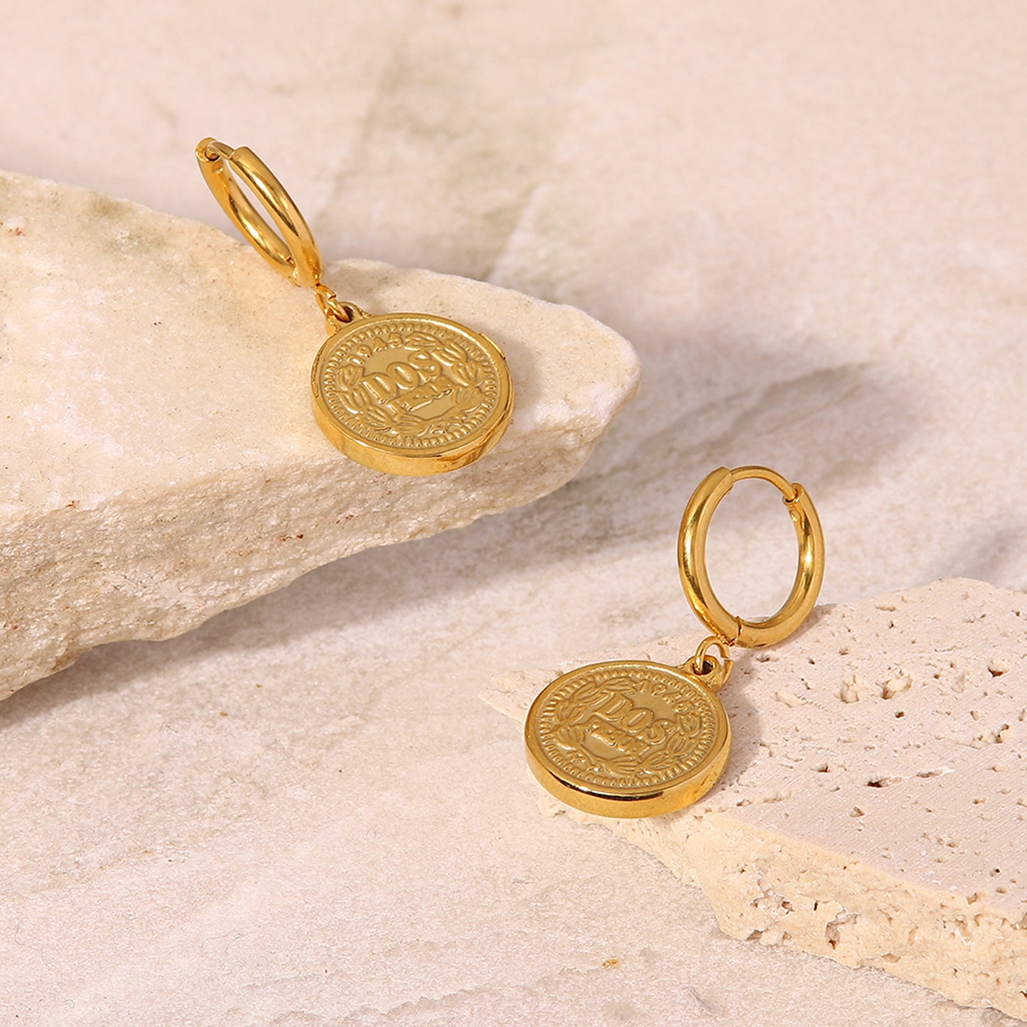 SISSLIA Gold Stainless steel Queen Elizabeth Head Coin Pendant Earrings for Women