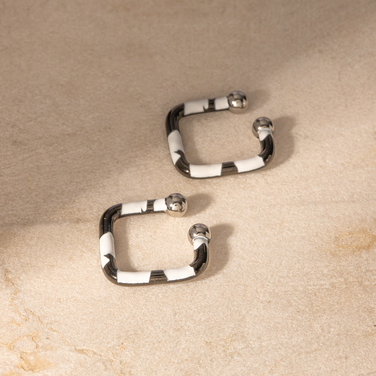 SISSLIA New Stainless Steel Drop Oil Zebra Print Simple Line Square Stylish Personality Earrings for Women