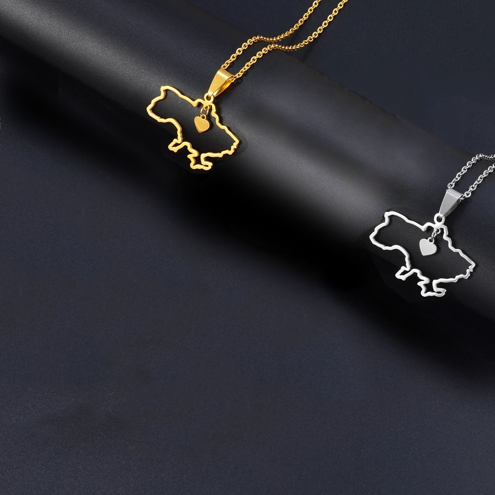 SISSLIA Fashion Ukraine Map Pendant Necklace Stainless Steel Gold Silver Color Ethnic Style Necklace Jewelry