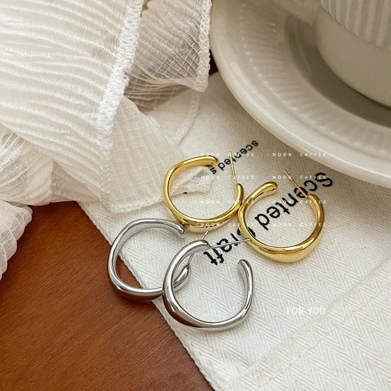 Sisslia 925 Silver Needle Geometric Irregular C-type Superior Sense with Everyday Simple Stud Earrings for Women