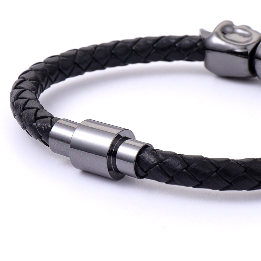 Sisslia 2024 Latest Trend Punk High Quality Stainless Steel Leather Skull Braided Bracelet for Men