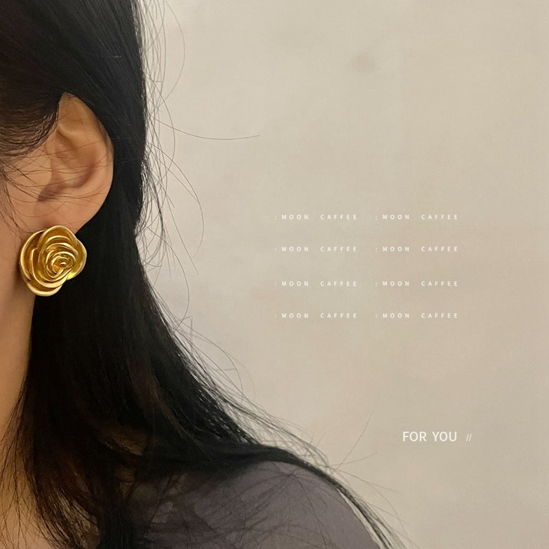 SIsslia Vintage Gold Rose Premium Light Luxury Needle Plated Temperament Exquisite Earrings for Women