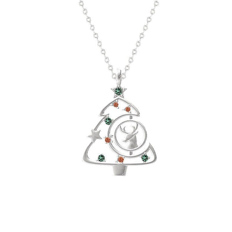 SISSLIA 2024 New Year Jewelry S925 Sterling Silver Necklace Female Wind Sen series Zircon Elk Christmas Tree Necklace