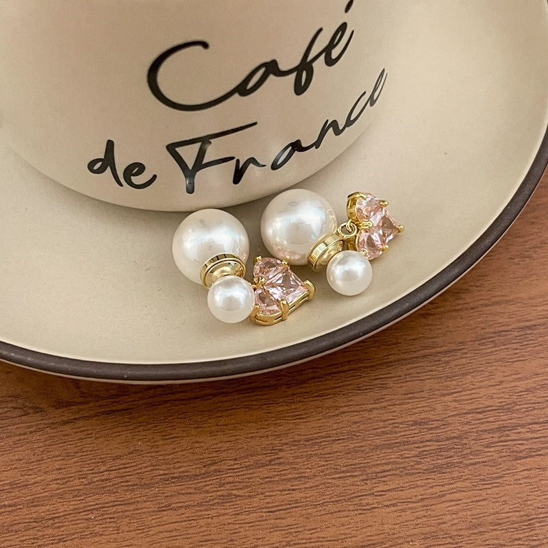 SIsslia 925 Silver Needle Light Luxury Heavy Industry Pearl Pink Zircon Love French Style Retro Earrings for Women
