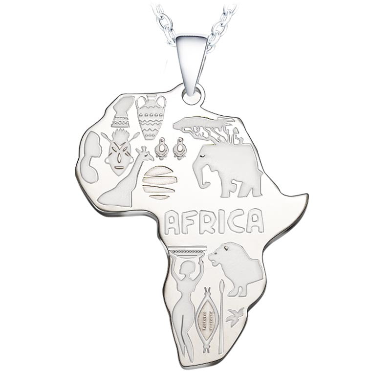 Sisslia Necklace For Women Men Africa Map Pendant Gold Silver Color Stainless Steel Necklace Jewelry Hip Hop Necklaces