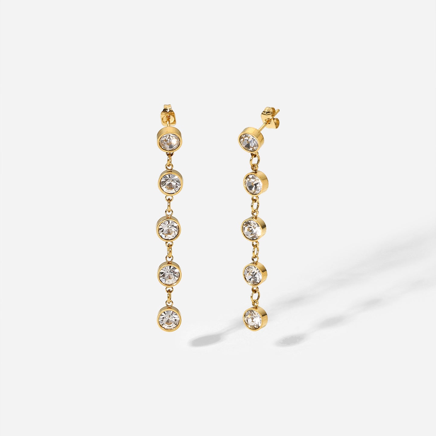 SISSLIA 14K Gold-Plated Stainless Steel Pendant Jewelry Set with Five Round Zircon Tassels Earrings for Women