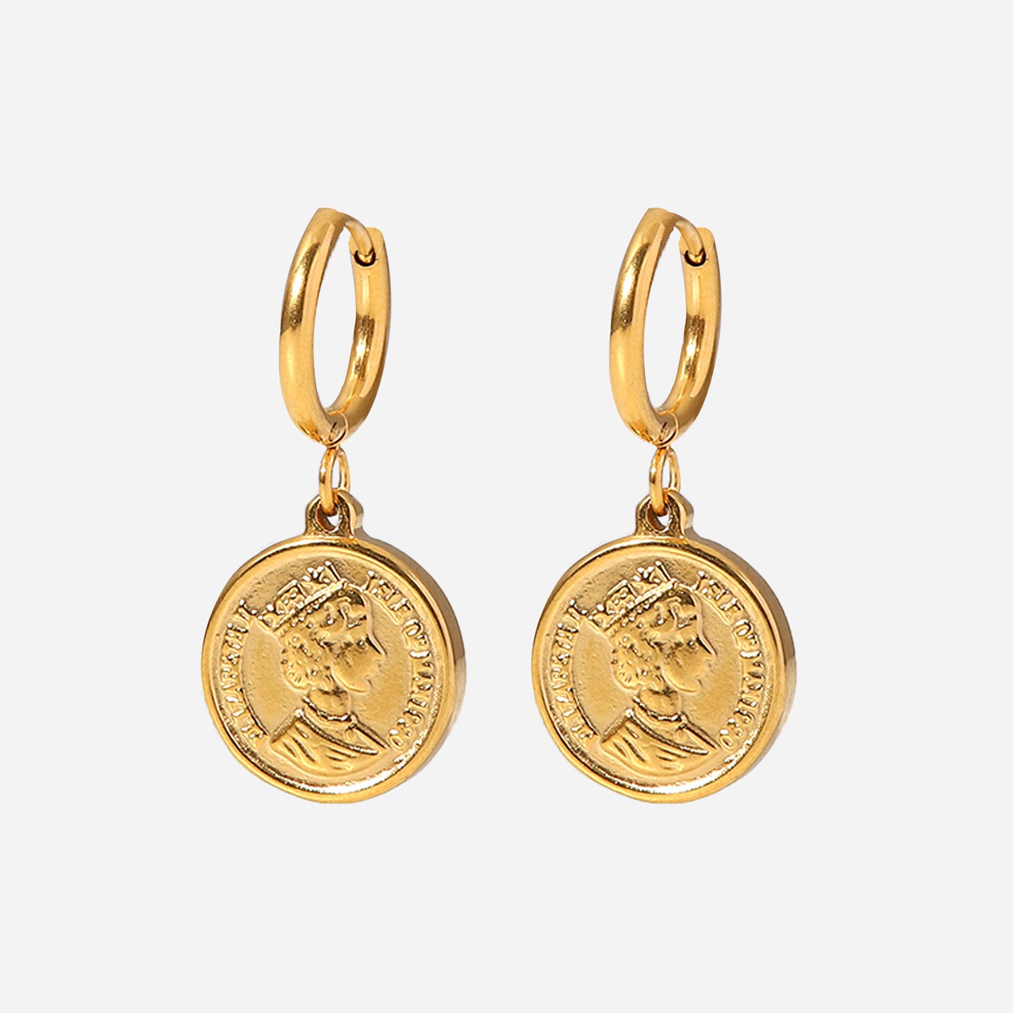 SISSLIA Gold Stainless steel Queen Elizabeth Head Coin Pendant Earrings for Women
