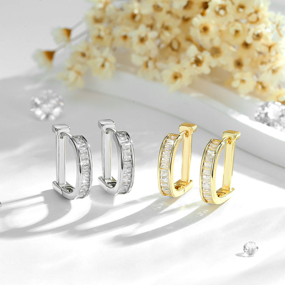 SISSLIA D-Shaped Women's Earrings Fashionable Micro-Paved Zircon Versatile Design Style 14K Gold Plated Earrings Jewelry