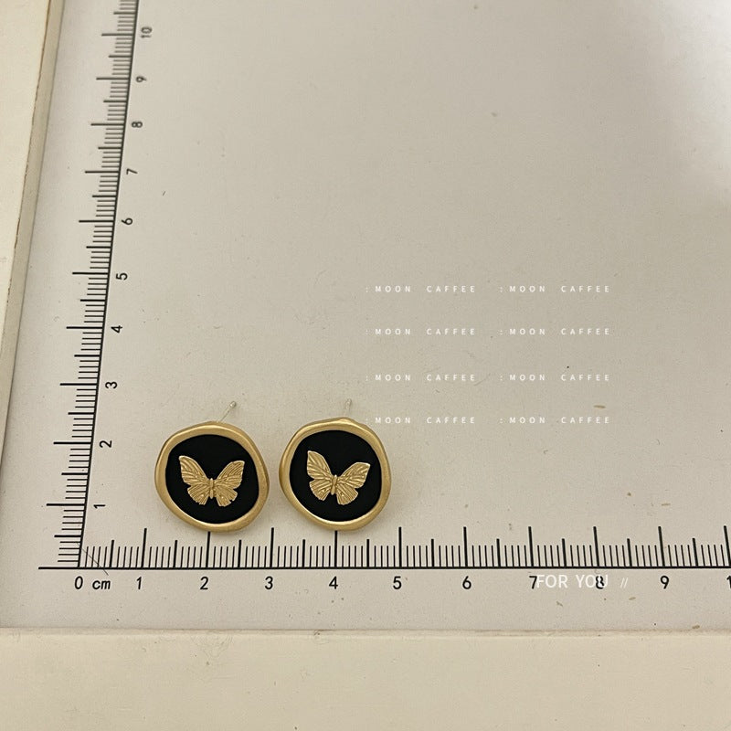 SIsslia 925 Silver Needle French Enamel Round Paint Butterfly Vintage Mori Fun Earrings for Women