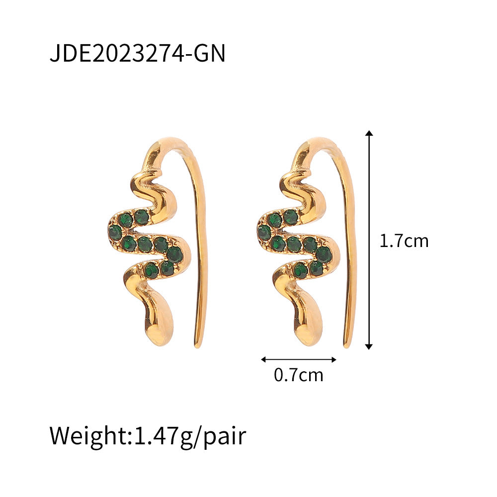 SISSLIA High Quality Serpentine Design with Natural Green Zircon Temperament All-Matching Earrings for Women