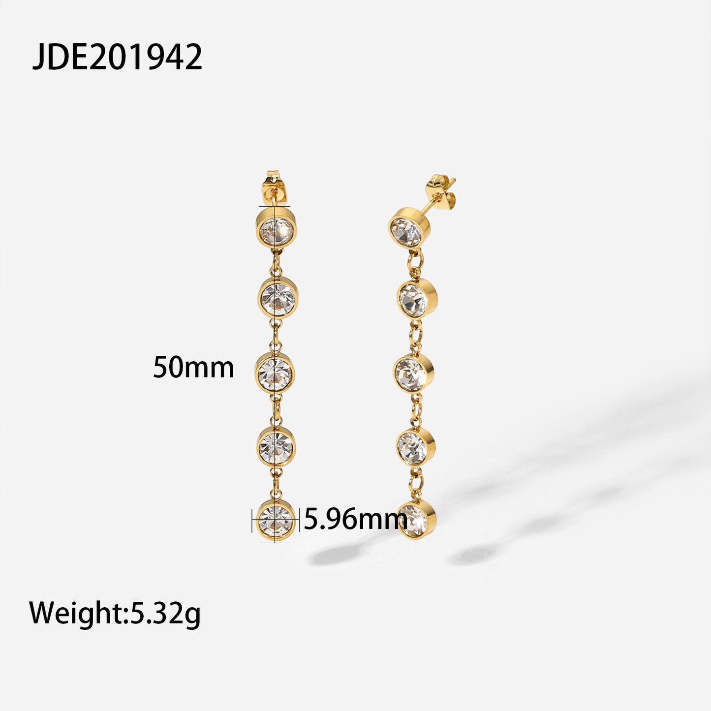 SISSLIA 14K Gold-Plated Stainless Steel Pendant Jewelry Set with Five Round Zircon Tassels Earrings for Women