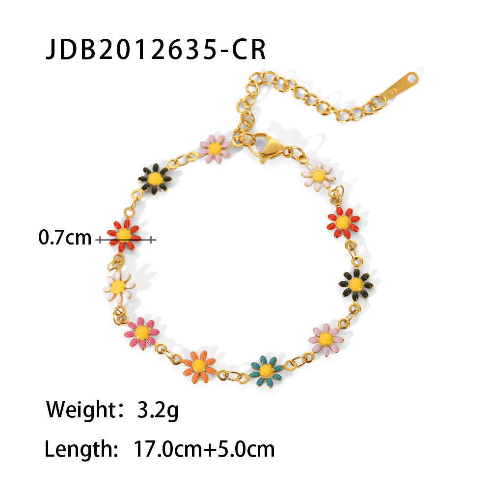 SISSLIA 2024 Cross-Border New Titanium Steel 18K Gold White/Color Small Daisy Chain Necklace for Women