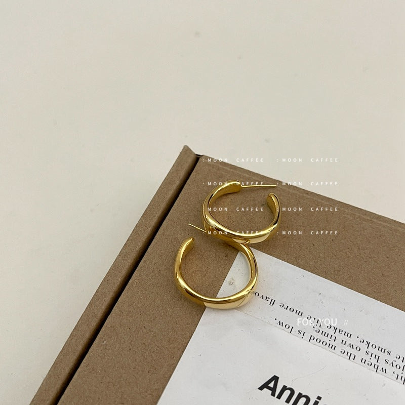 Sisslia 925 Silver Needle Geometric Irregular C-type Superior Sense with Everyday Simple Stud Earrings for Women