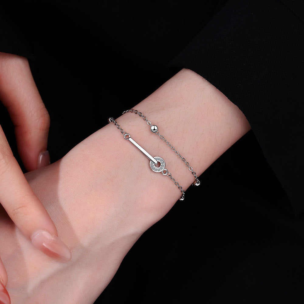 Sisslia Double Ring Geometric Diamond Set Light Luxury Simple Temperament of High-Grade Hand Jewelry