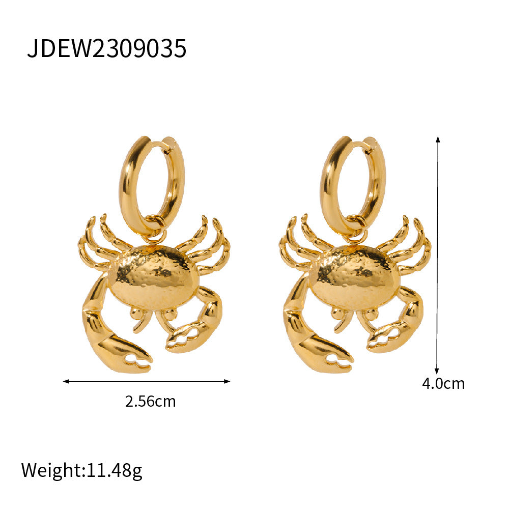 SISSLIA 2024 New High Quality Titanium Steel 18k Gold Crab Pendant Earrings for Women