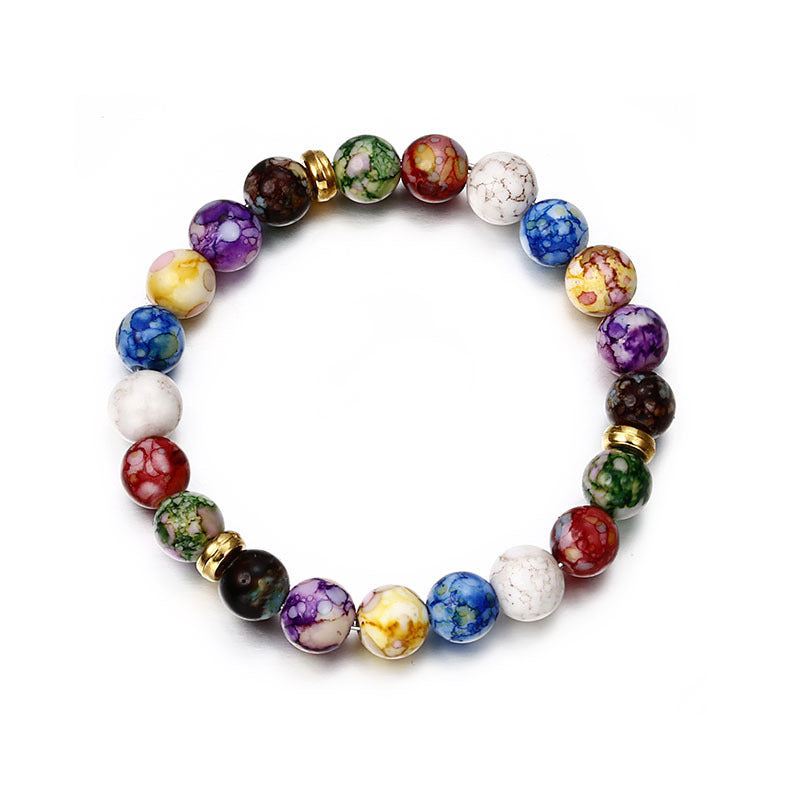 Sisslia New Seven-Color Bead Bracelet Metal Partition Natural Agate Stone Beaded Colored Acrylic Bracelet for Women