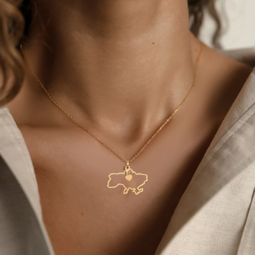 SISSLIA Fashion Ukraine Map Pendant Necklace Stainless Steel Gold Silver Color Ethnic Style Necklace Jewelry