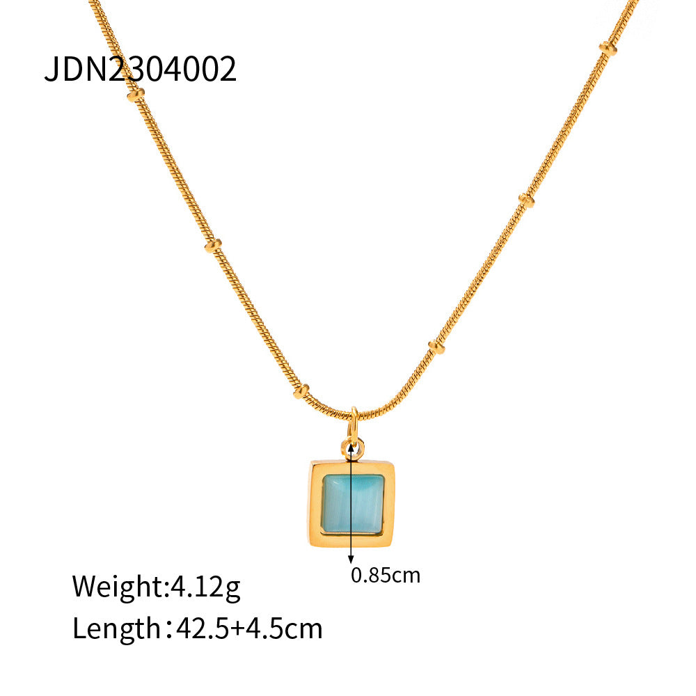 SISSLIA 2024 New Stainless Steel Blue Cat's Eye Square Niche Design High Fashion Necklace for Women