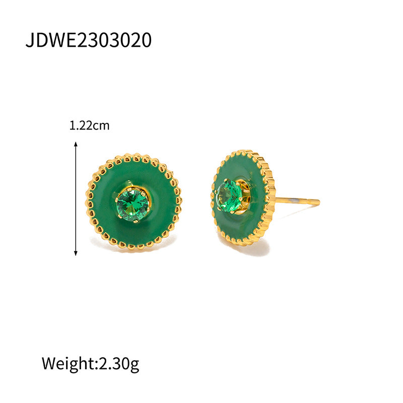 SISSLIA Personality New Fashion Titanium Steel 18k Gold Green Five-Pointed Star White Zircon Earrings for Women