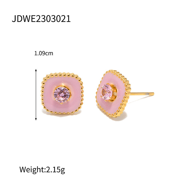 SISSLIA Personality New Fashion Titanium Steel 18k Gold Green Five-Pointed Star White Zircon Earrings for Women