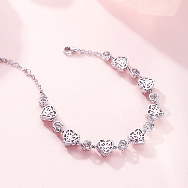 SISSLIA New Fashion Sweet Pink Love Heart Zircon Silver Color Bracelets for Women Exquisite Lovely Hiphop Jewelry Birthday Gifts