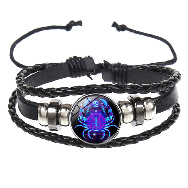 SISSLIA12 Constellation Luminous Bracelet men Leather Bracelet Charms Bracelets Aries Pisces Aquarius Leo Scorpio Libra jewelry