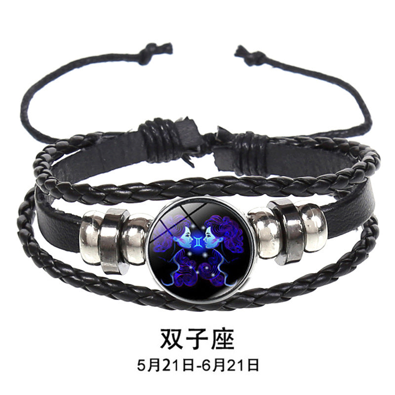 SISSLIA12 Constellation Luminous Bracelet men Leather Bracelet Charms Bracelets Aries Pisces Aquarius Leo Scorpio Libra jewelry
