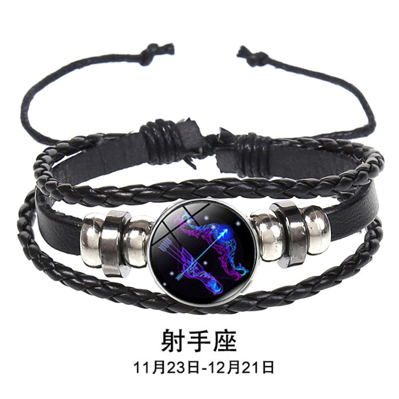 SISSLIA12 Constellation Luminous Bracelet men Leather Bracelet Charms Bracelets Aries Pisces Aquarius Leo Scorpio Libra jewelry