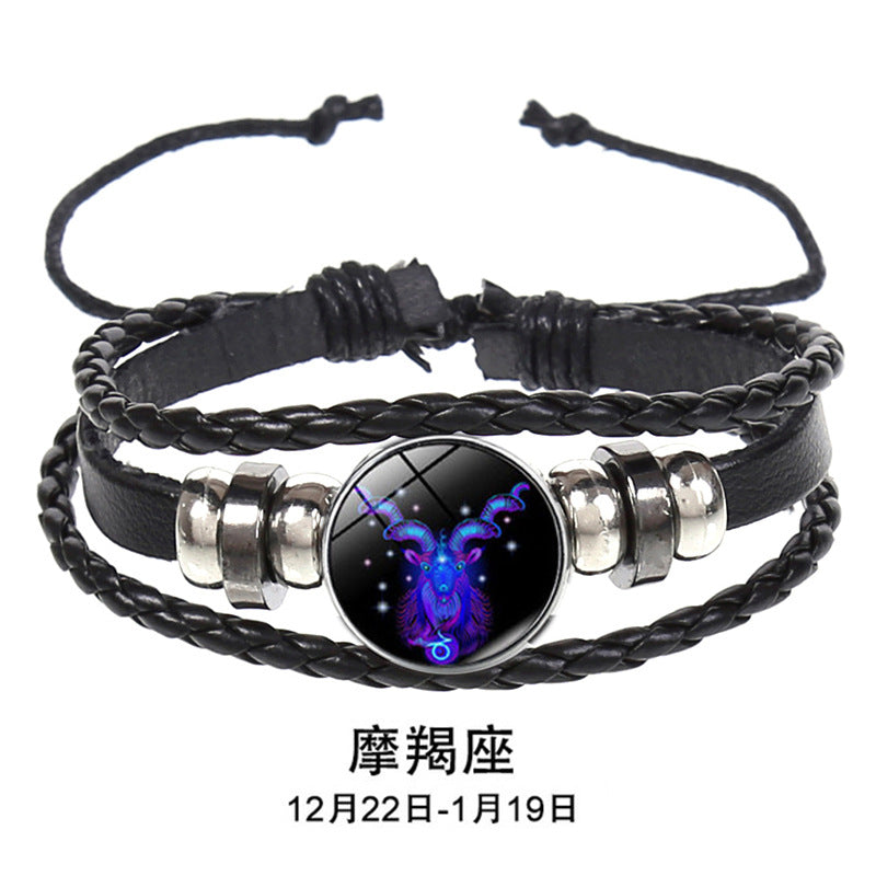 SISSLIA12 Constellation Luminous Bracelet men Leather Bracelet Charms Bracelets Aries Pisces Aquarius Leo Scorpio Libra jewelry