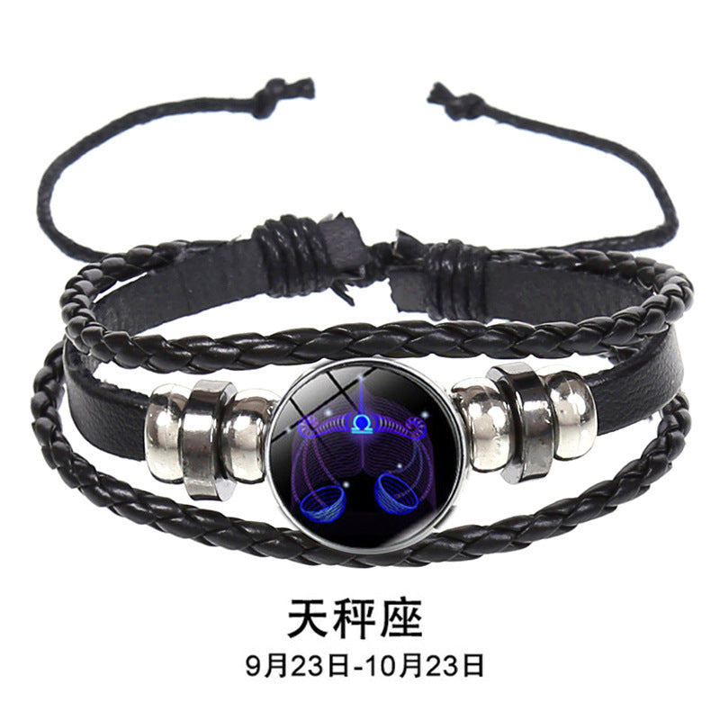 SISSLIA12 Constellation Luminous Bracelet men Leather Bracelet Charms Bracelets Aries Pisces Aquarius Leo Scorpio Libra jewelry