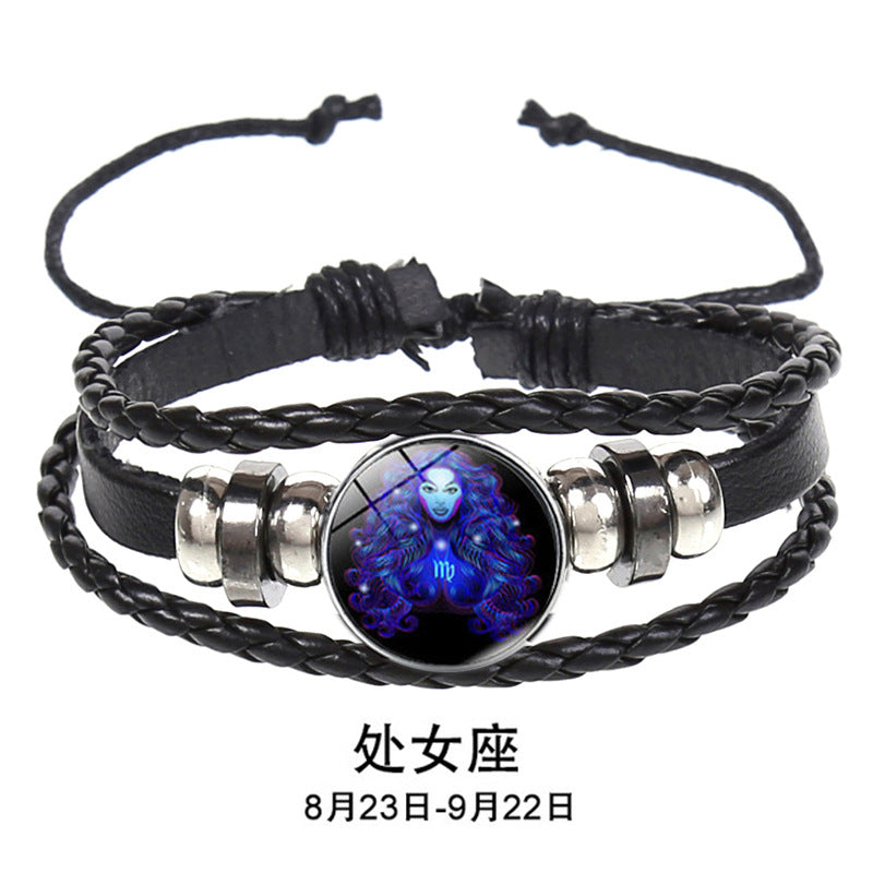 SISSLIA12 Constellation Luminous Bracelet men Leather Bracelet Charms Bracelets Aries Pisces Aquarius Leo Scorpio Libra jewelry