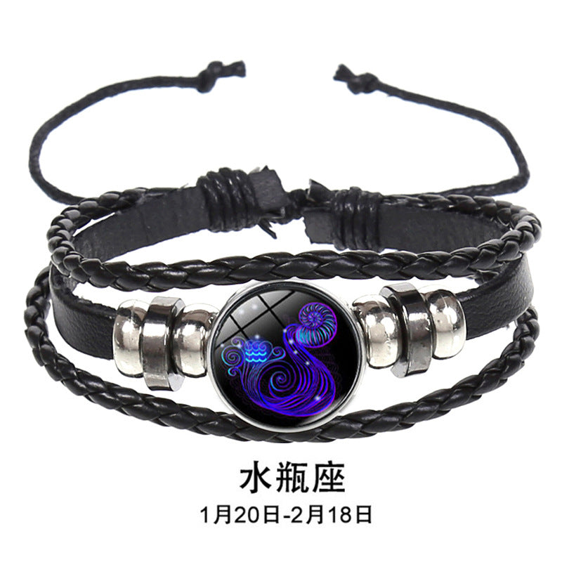 SISSLIA12 Constellation Luminous Bracelet men Leather Bracelet Charms Bracelets Aries Pisces Aquarius Leo Scorpio Libra jewelry