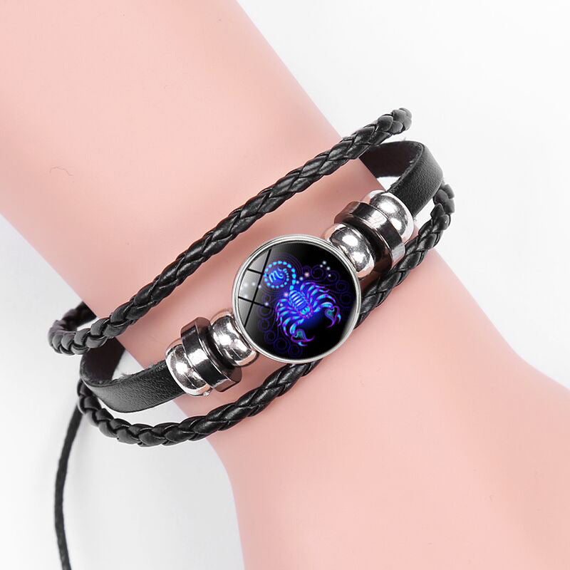 SISSLIA12 Constellation Luminous Bracelet men Leather Bracelet Charms Bracelets Aries Pisces Aquarius Leo Scorpio Libra jewelry