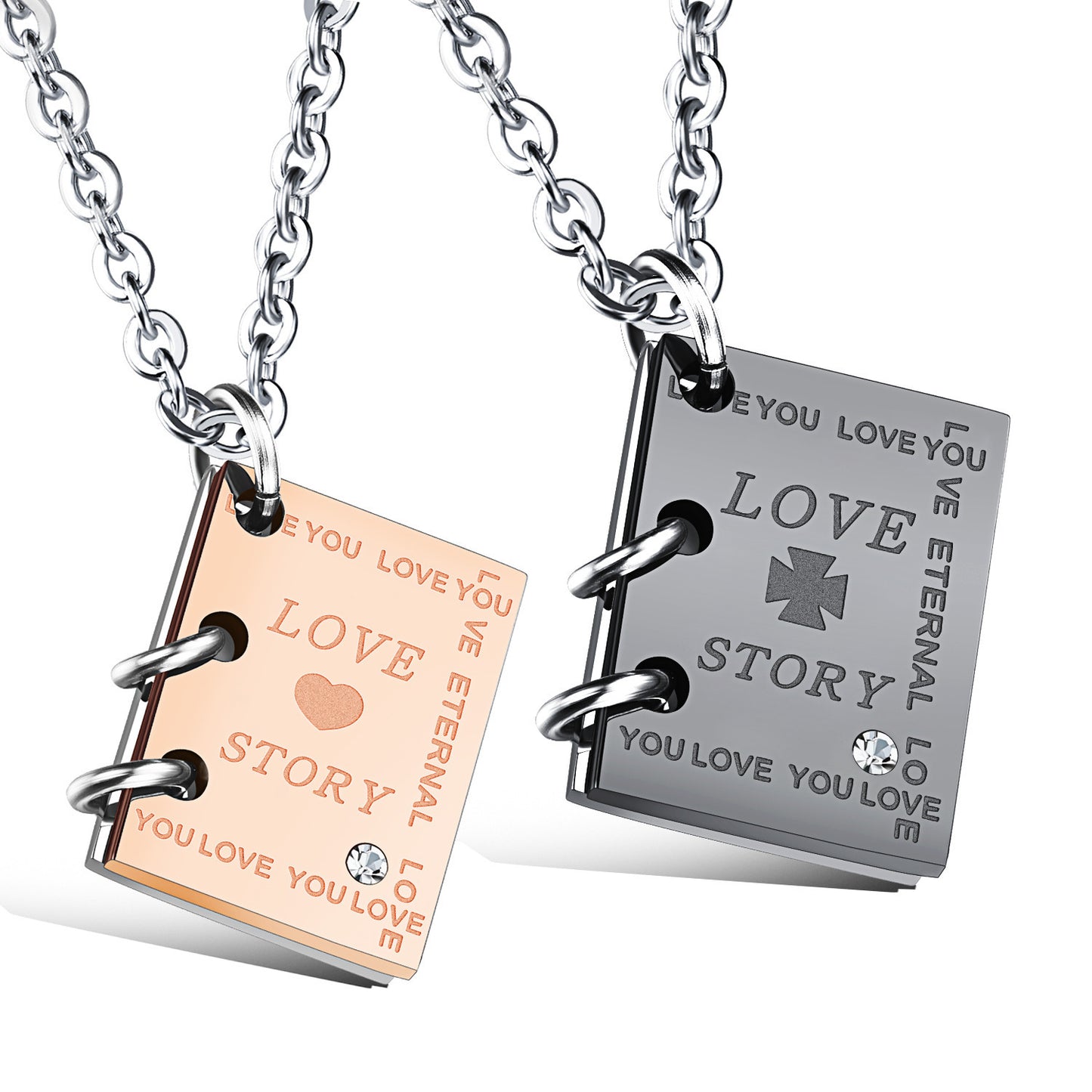 SISSLIA Fashion Stainless Steel Necklace Couple I Love You Book Love Letter Pendant Necklaces Valentine's Day Gift