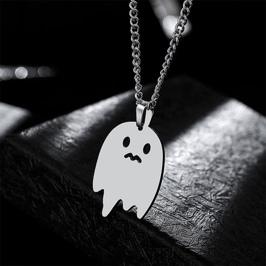 SISSLIA Hot Selling Stainless Steel Hip Hop Personality Cool Cute Ghost Necklace for Men Halloween Necklace Gift