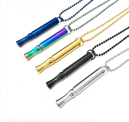 Sisslia Personality Hot Selling Stainless Steel Meditation Whistle Necklace Breathing Decompression Whistle Pendant Necklace