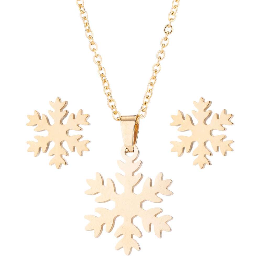SISSLIA Wholesale Stainless Steel 18k Gold Silver Plated Charm Snowflake Pendant Necklace Set For Women