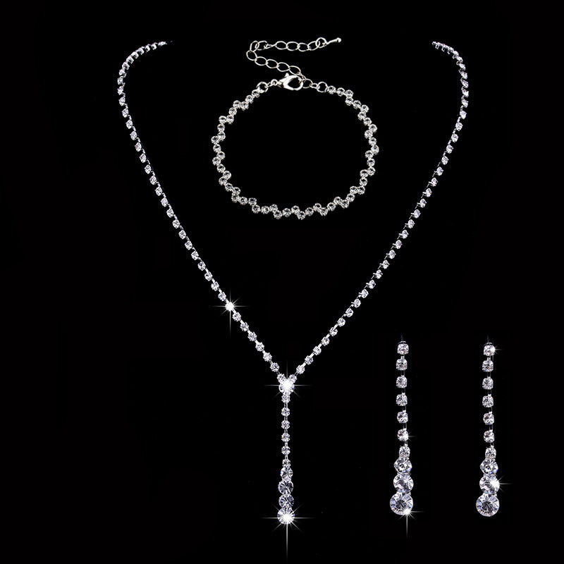 SISSLIA Wholesale Trendy Rhinestone Water Drop Pendant Necklace Earrings S925 Needle Jewelry Sets For Women
